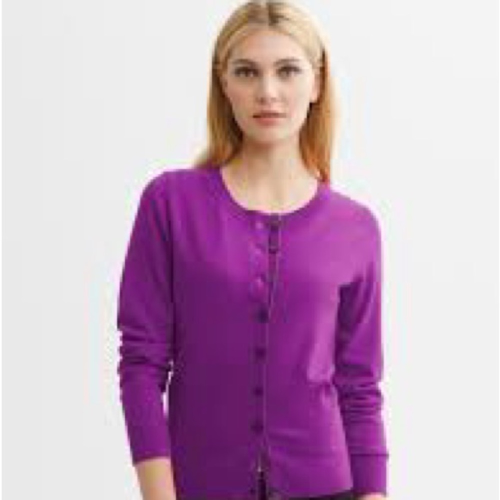 Banana Republic Velvet Trim Extra Fine Merino Wool Cardigan Purple Flower M